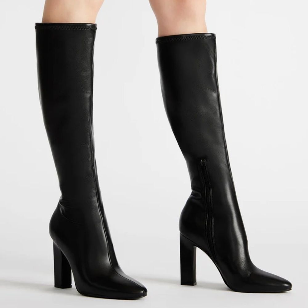 Steve Madden Black Ally Zip Up Knee High Block Heel Square Toe Boots 6.5